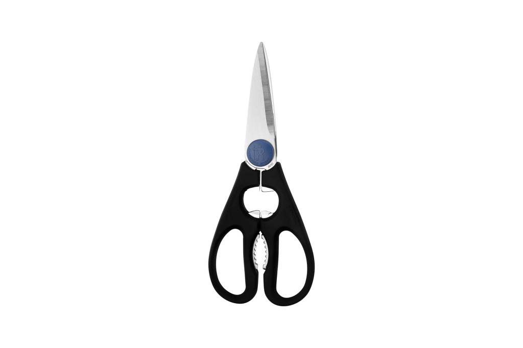 A pair of scissors with black handles.