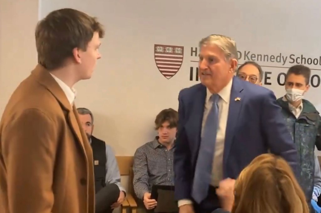 Sen. Joe Manchin (D-W.Va.) looked ready to brawl Friday after a climate activist called him a “sick f--k” during an event at Harvard University, video footage of the incident shows. 