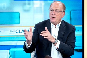 Larry Fink, chairman and CEO of BlackRock, visits FOX Business Network's "The Claman Countdown" at Fox Business Network Studios on March 27, 2024 in New York City.