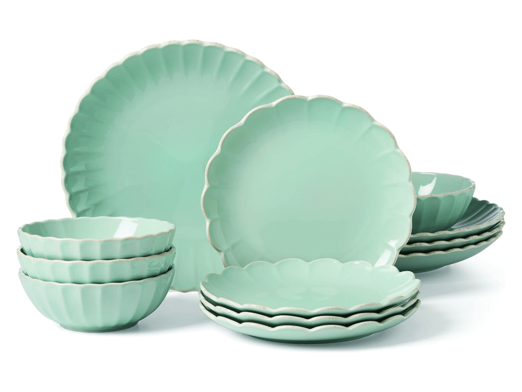 Lenox French Perle Scallop Ice Blue 12-Piece Dinnerware Set