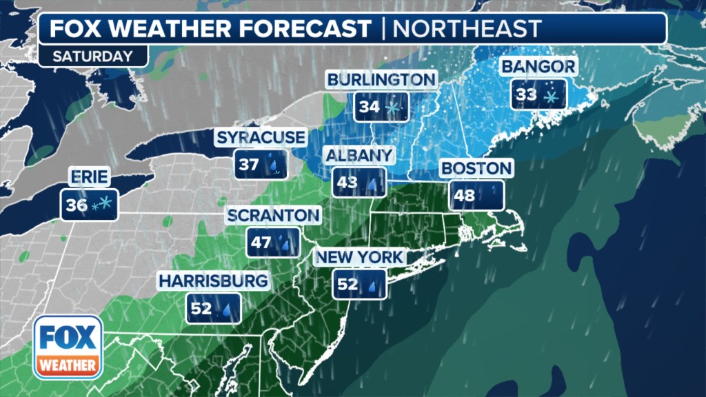 A look at the forecast in the Northeast on Saturday.