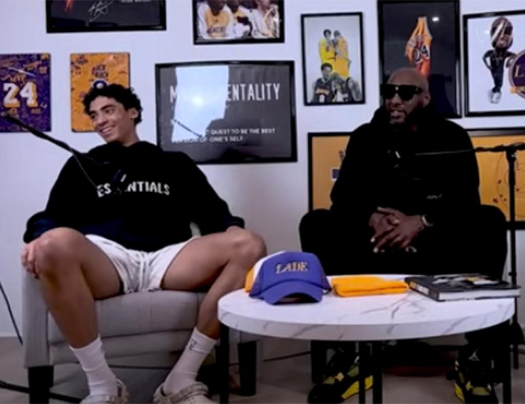 Lamar Odom on "The Lakers All Day Everyday Show" with Max Christie (left) on March 19, 2024. 