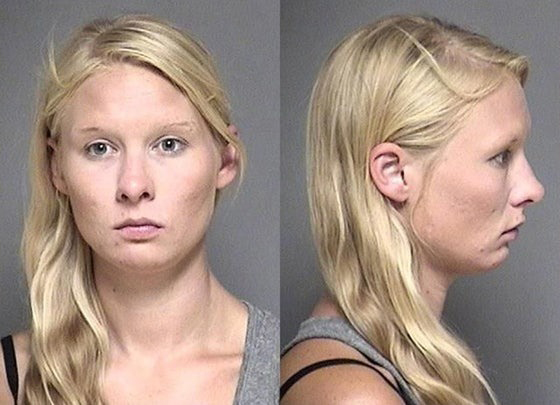 A mugshot of Samantha Jo Petersen in 2015 is shown. 