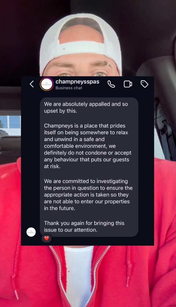 Champneys Spas responded back to Swoll's direct message, letting the fitness influencer know they have banned the women from the business. 