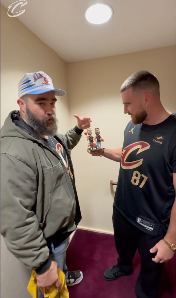 Jason and Travis Kelce got their own bobblehead at the Cavaliers game.