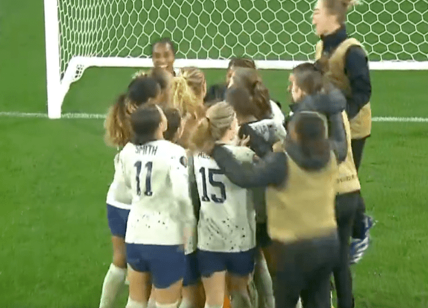 The USWNT celebrated with Alyssa Naeher after her unreal goalkeeping in the penalty kick shootout.