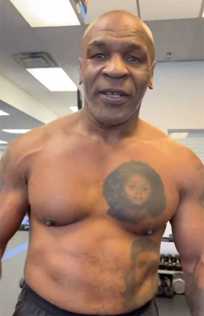 Mike Tyson training for his fight against Jake Paul. 