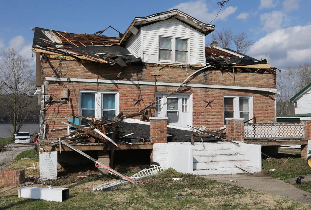 damage to many homes and travel trailers in Milton, Kentucky, after a tornado touched down on Thursday, March 14, 2024