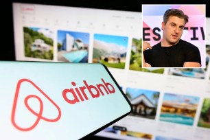 Airbnb logo and CEO Brian Chesky