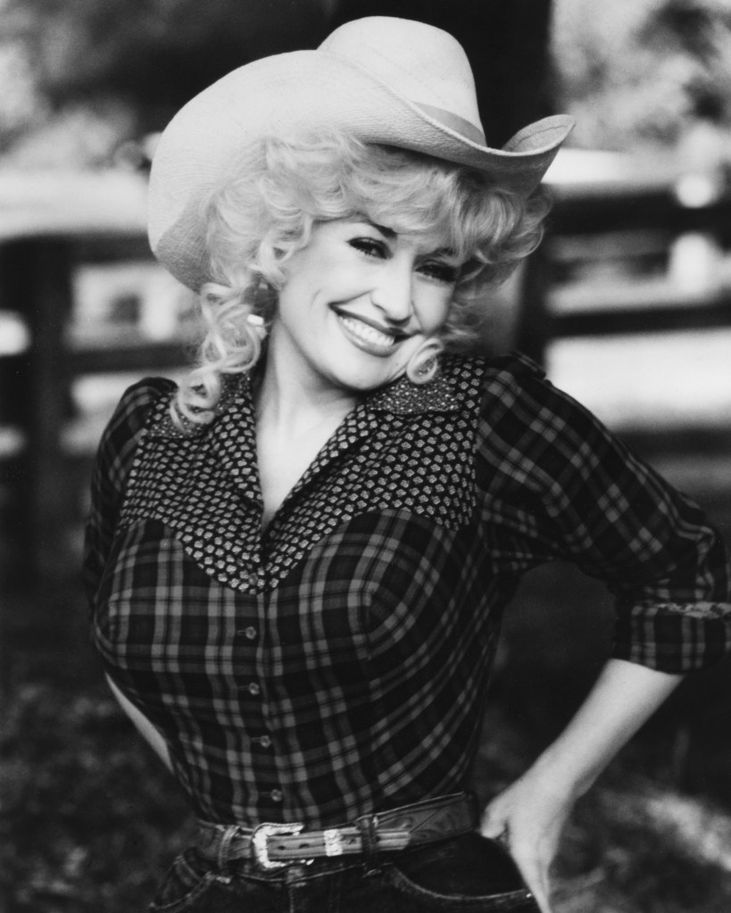 American actress, singer and songwriter Dolly Parton wearing a cowboy hat, circa 1975