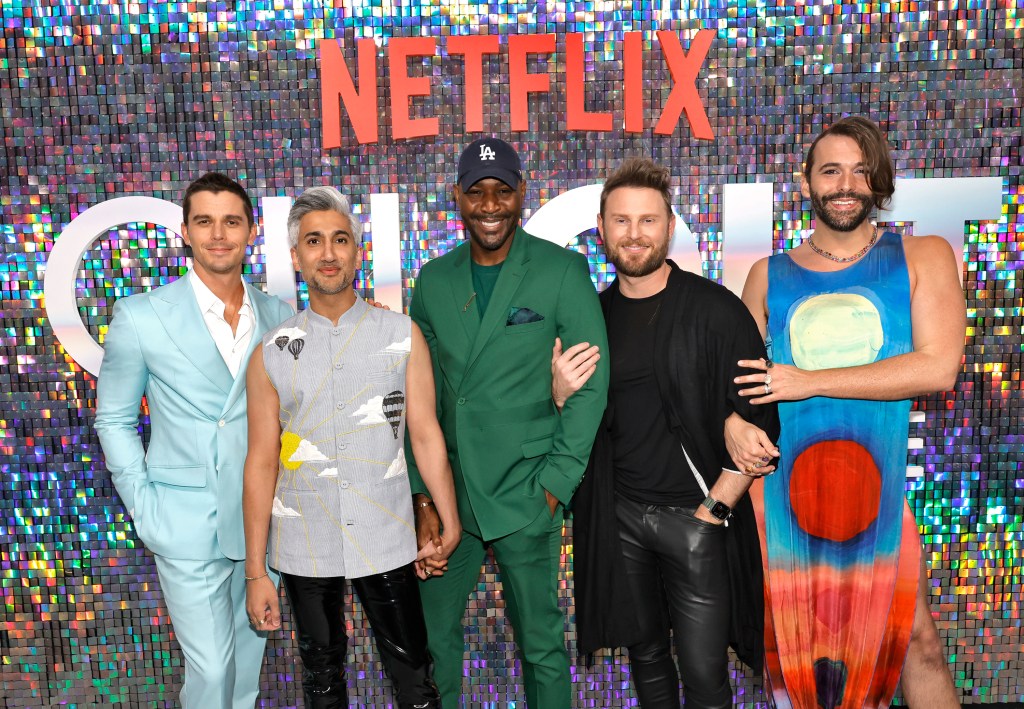 Antoni Porowski, Tan France, Karamo Brown, Bobby Berk and Jonathan Van Ness smiling. 