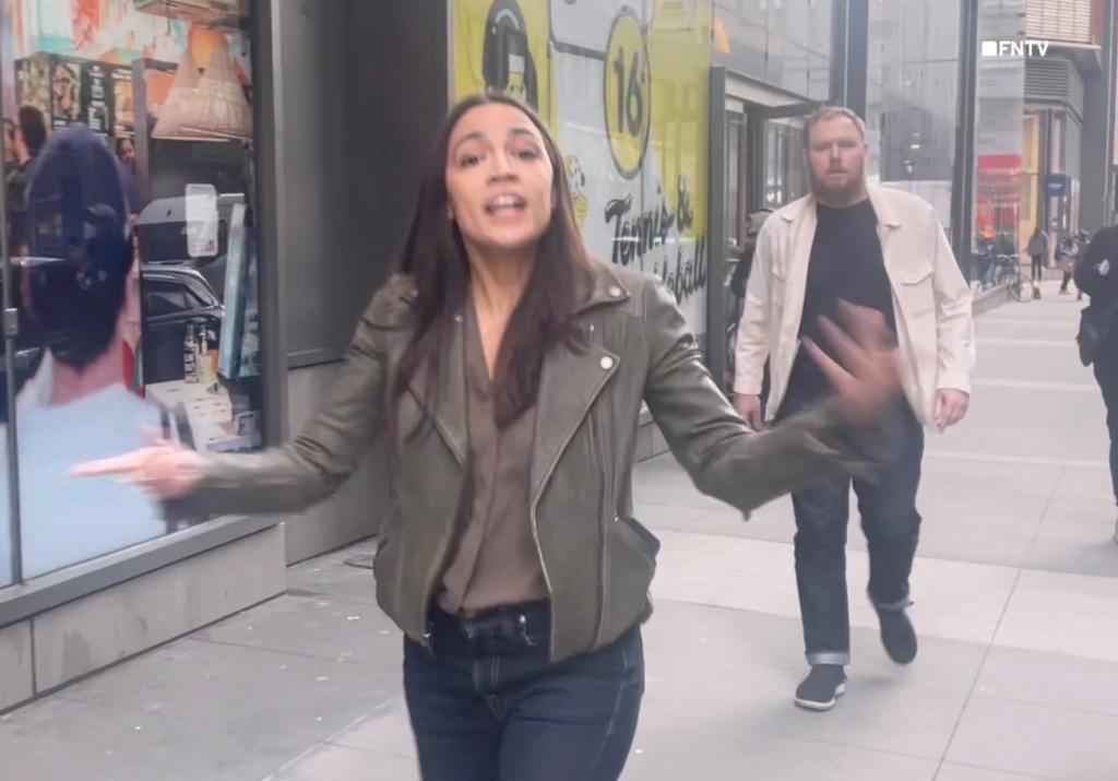 AOC confronted by protesters in NYC on March 4, 2024.