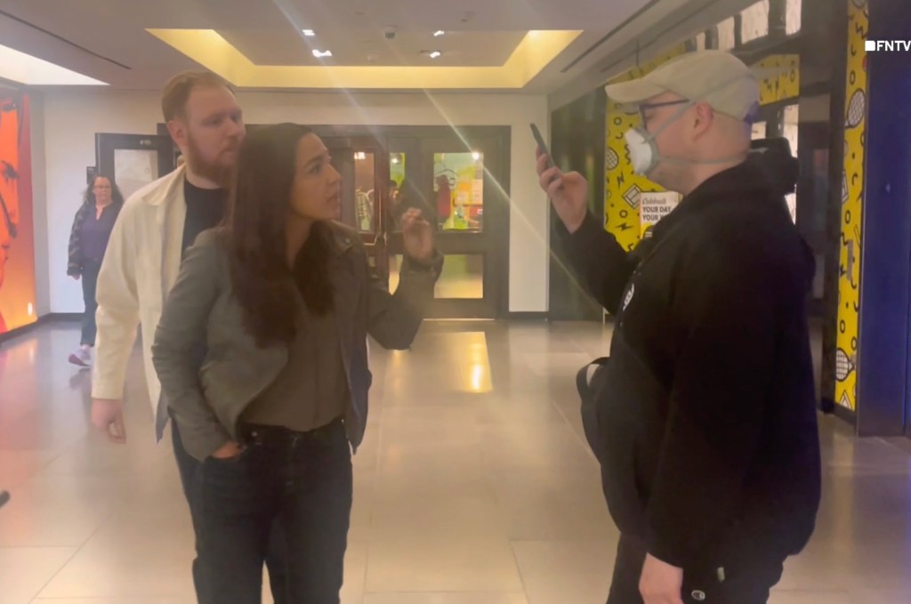 Rep. Alexandria Ocasio-Cortez was confronted by protestors outside a Brooklyn movie theater.