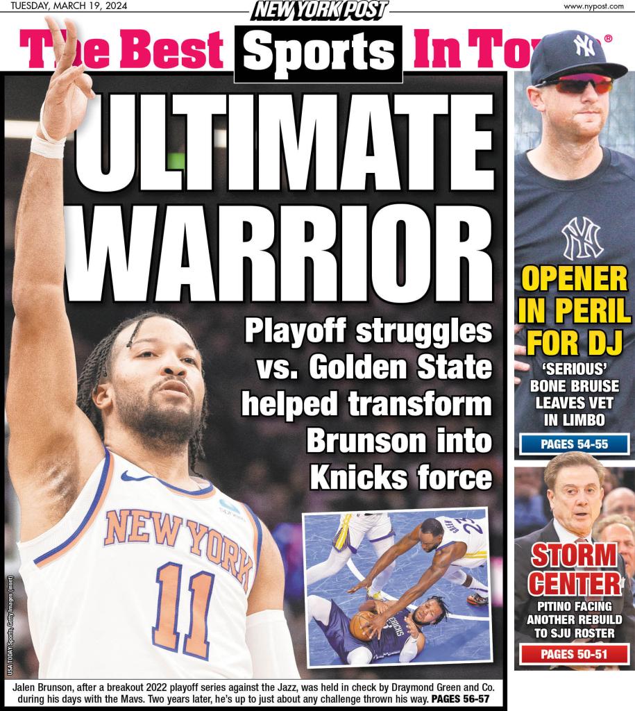 The back cover for early editions of the New York Post on March 19, 2024