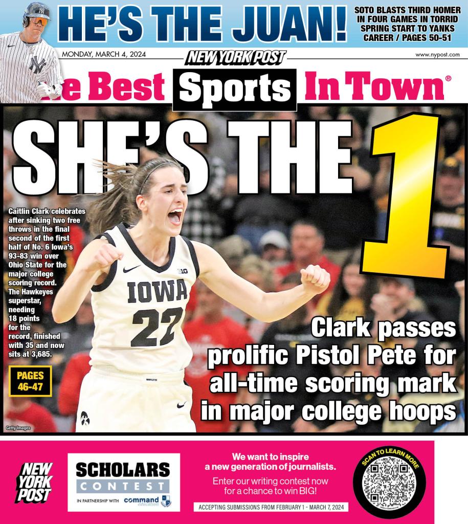 The back cover in early editions of the New York Post on March 4, 2024