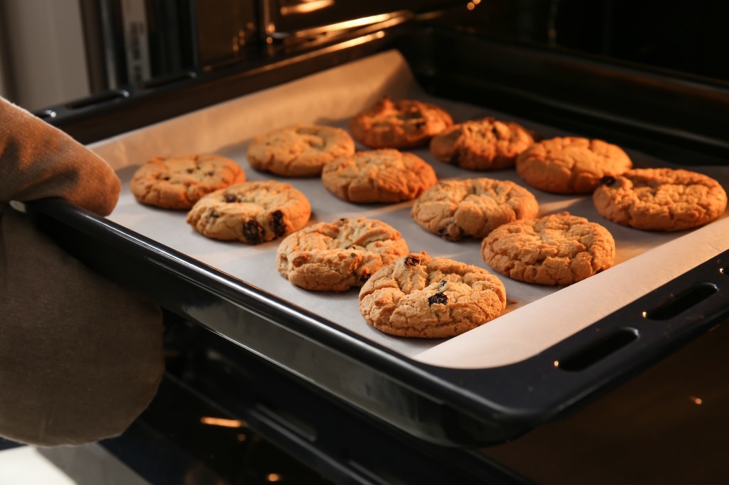 Baking tray with tasty homemade cookies 