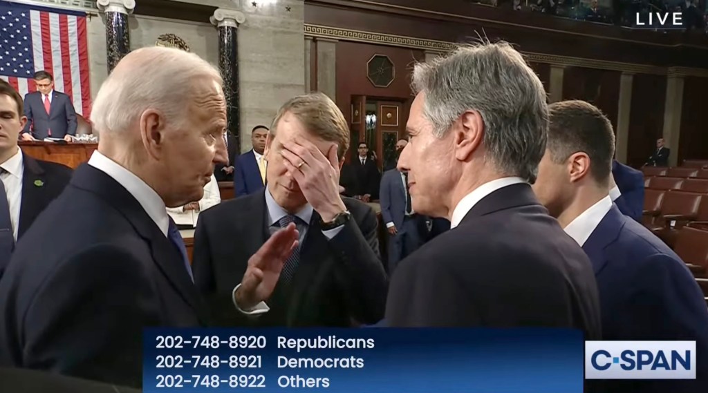 President Joe Biden was caught on hot mic talking with Senator Michael Bennet, Secretary of State Antony Blinken and US Transportation Secretary Pete Buttigieg.