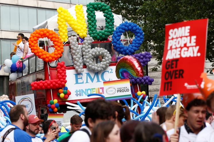 Participants take part in the annual Pride London Parade.