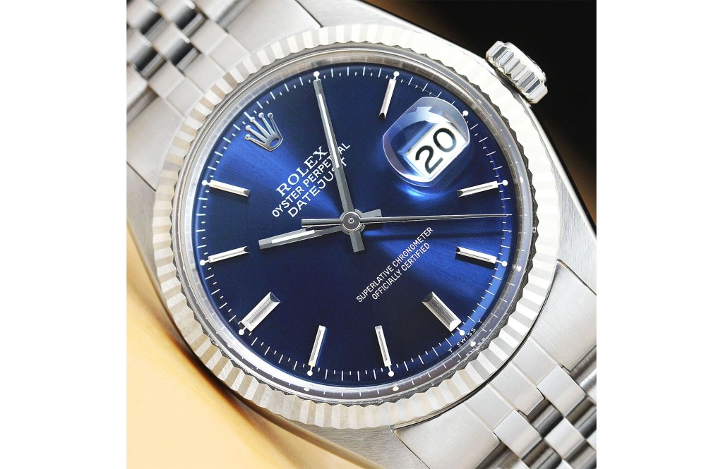 ROLEX MENS DATEJUST BLUE DIAL 18K WHITE GOLD & STAINLESS STEEL WATCH