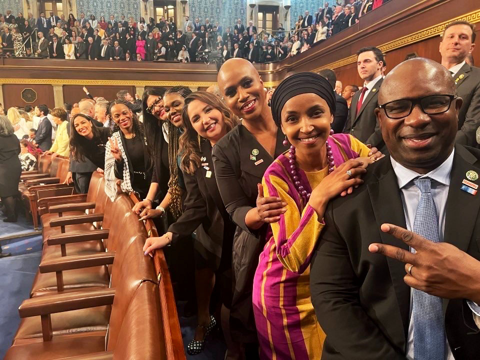 Bowman with other members of the progressive "Squad" in Congress at the State of the Union address. 