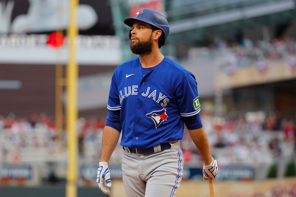 Brandon Belt, pictured last year with the Blue Jays, still remains a free agent.