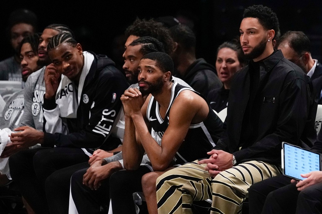 The Nets bench watches against the Grizzlies on Monday night.