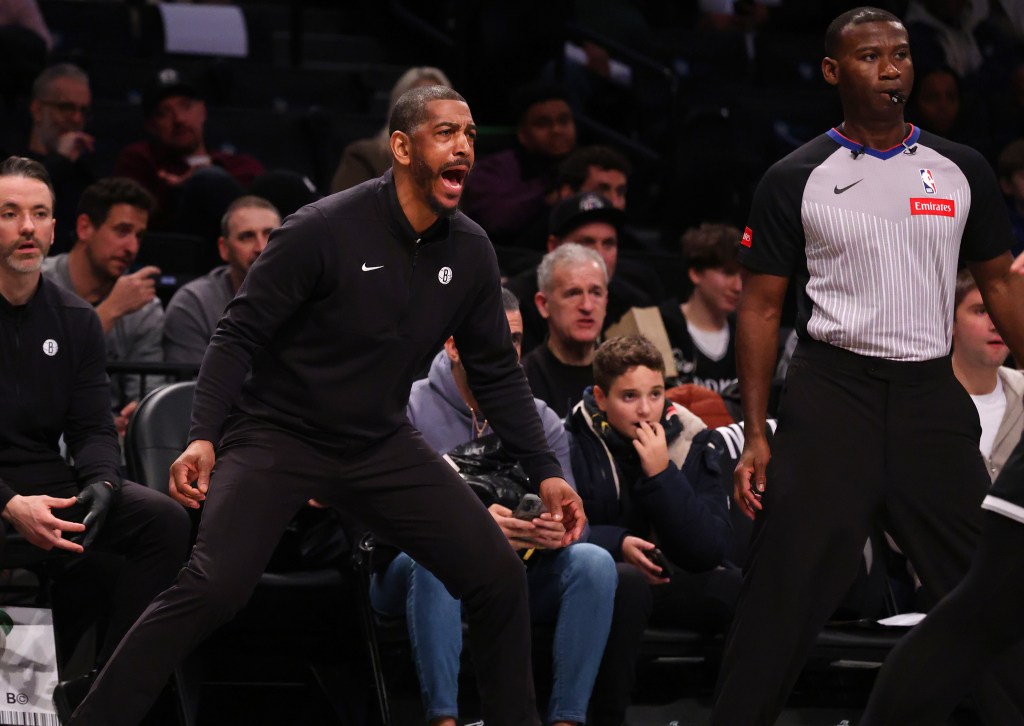 Nets head coach Kevin Ollie reacts on the sideline during the first half.