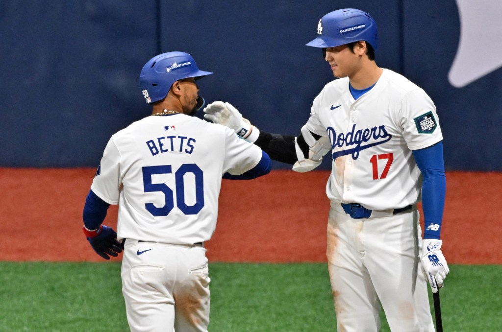 Mookie Betts (l) and Shohei Ohtani (r) during the opening series against the Padres.