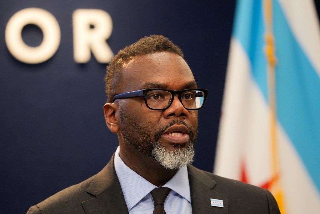 Chicago Mayor Brandon Johnson speaks during a press conference concerning safety and security at the upcoming Democratic National Convention.