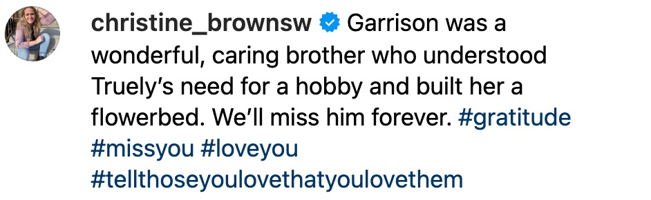 Christine Brown's Instagram text. 