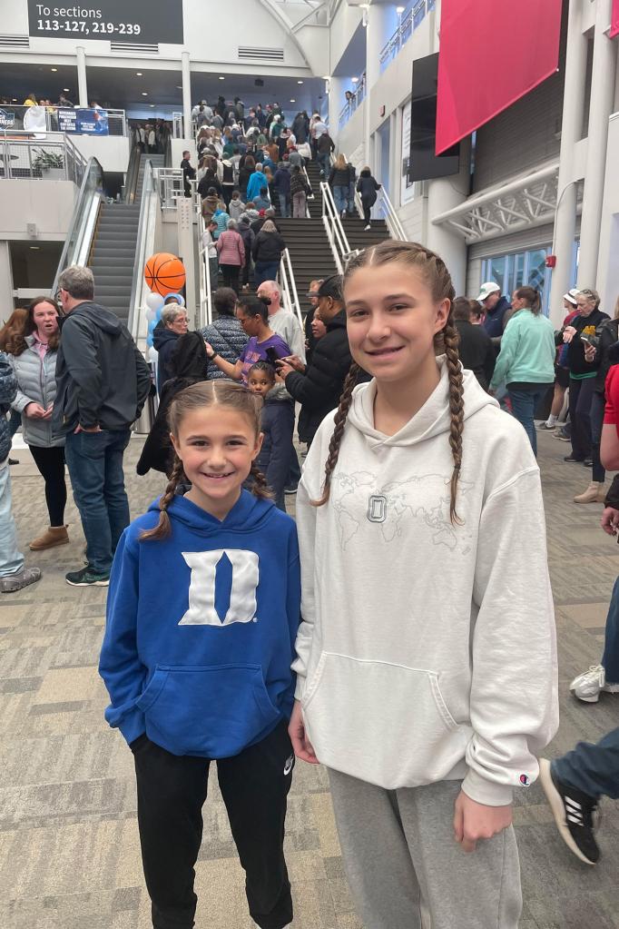 Zakala (l) and Kalana are two Caitlin Clark fans watching her play in Albany this weekend.