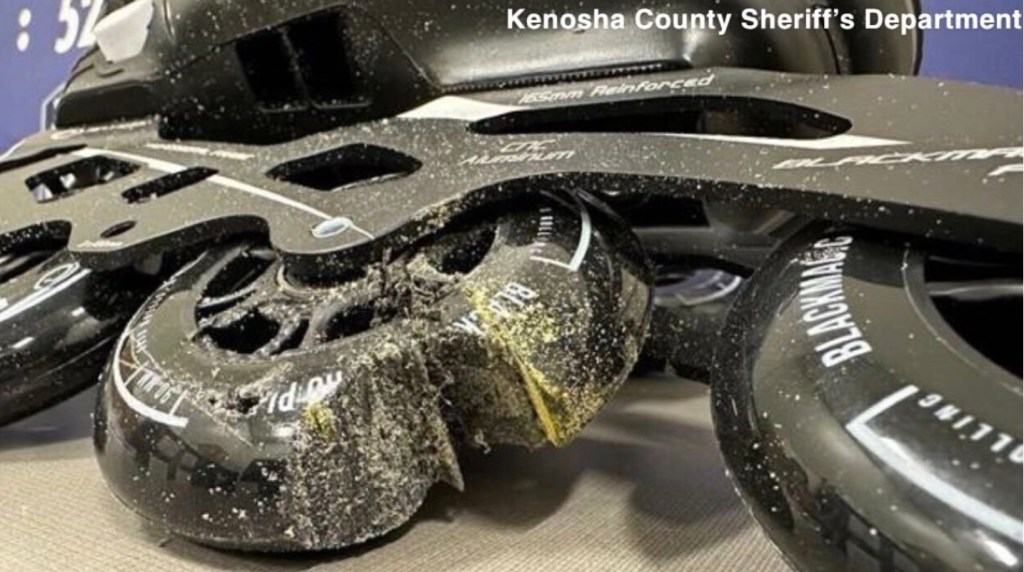 A photo from the Kenosha County Sheriff's Office shows rollerblade wheels coated with what it said was a cocaine-infused gelatin-like substance