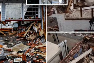 Drone video captured dramatic images of a roof collapse at an iconic Atlanta restaurant after torrential rains soaked the city Tuesday night.