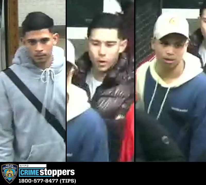 The six suspects barged into the store on East 14th Street near University Place in broad-daylight March 7 and snatched up $950 in fragrances, cops said. 