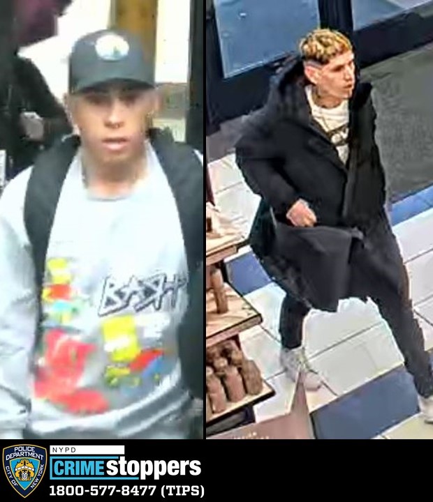 The six suspects barged into the store on East 14th Street near University Place in broad-daylight March 7 and snatched up $950 in fragrances, cops said. 