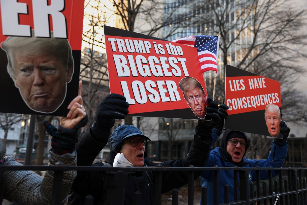 Demonstrators protested against Trump during his hush money trial in New York.