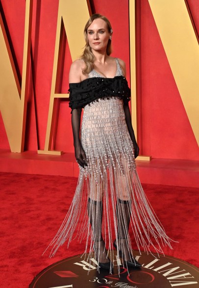 Diane Kruger in a dress arriving at the Vanity Fair Oscar Party in Beverly Hills, CA in March 2024.