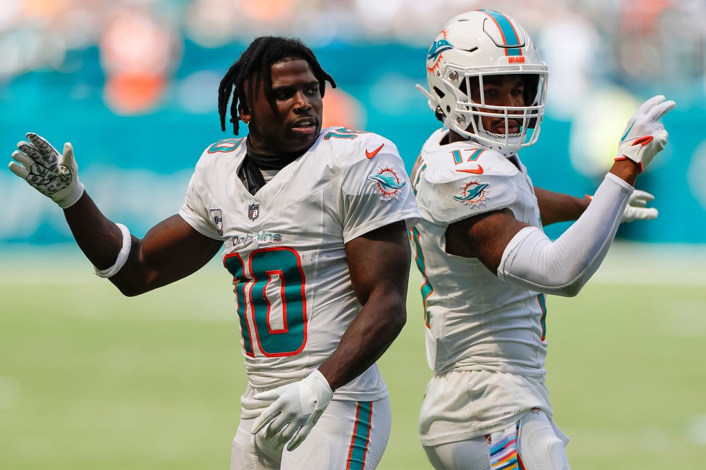 The Dolphins, which boast star wideouts Tyreek Hill (10) and Jaylen Waddle (17), are meeting with Beckham.