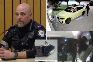 A Toronto police officer left, and being breaking into cars right.