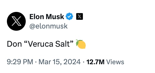 X Post from Elon  Musk.