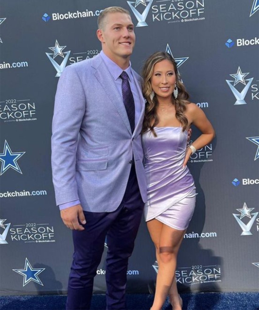 Leighton Vander Esch and his wife Madalynn at the start of the 2022 NFL season. 