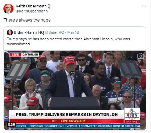 Keith Olbermann's X post about Donald Trump