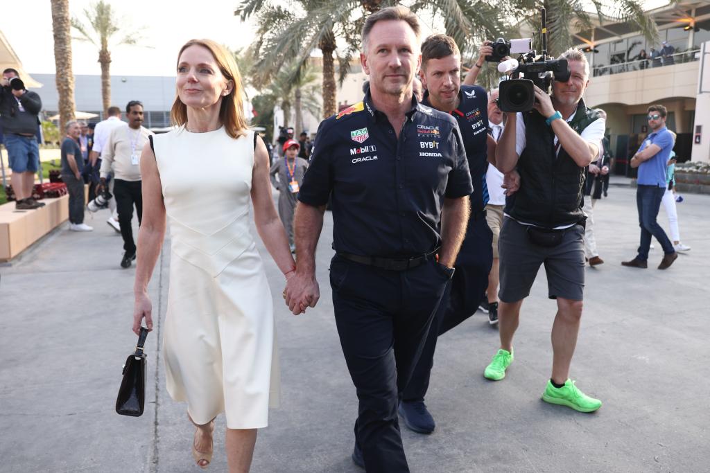 Christian Horner holding hands with wife Geri Halliwell at the F1 Bahrain GP.