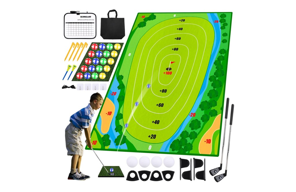 Golf Chipping Game Mat - Upgraded 3 in 1 Golf Clubs Set with Golf Mat, Backyard Golf Games for Adults Kids Practice Outdoor Indoor, Mini Golf Set for Children