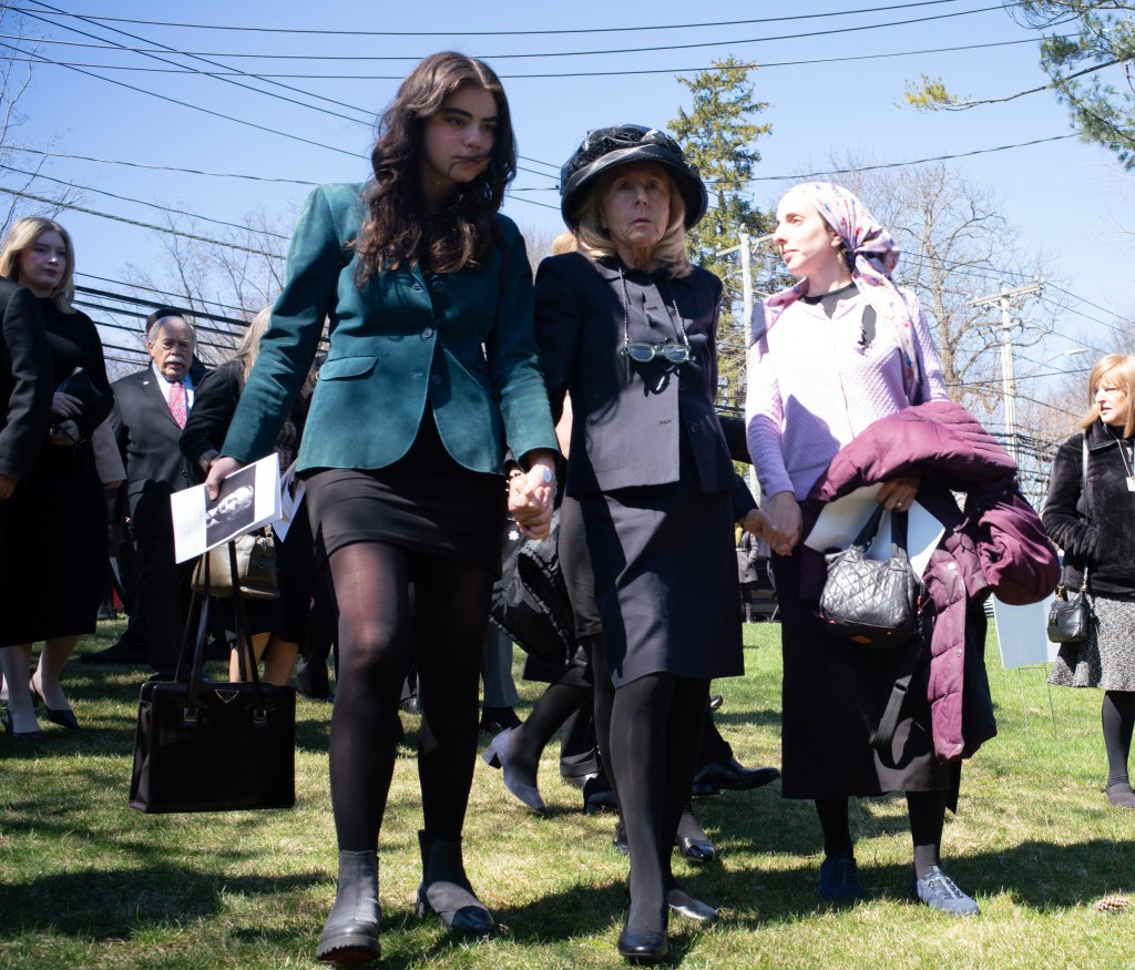 Hadassah Lieberman with her family at the conclusion of the funeral of her husband former Senator Joe Lieberman Friday, March 29, 2024 in Stamford, Conn.  (Photo/Douglas Healey for New York Post)