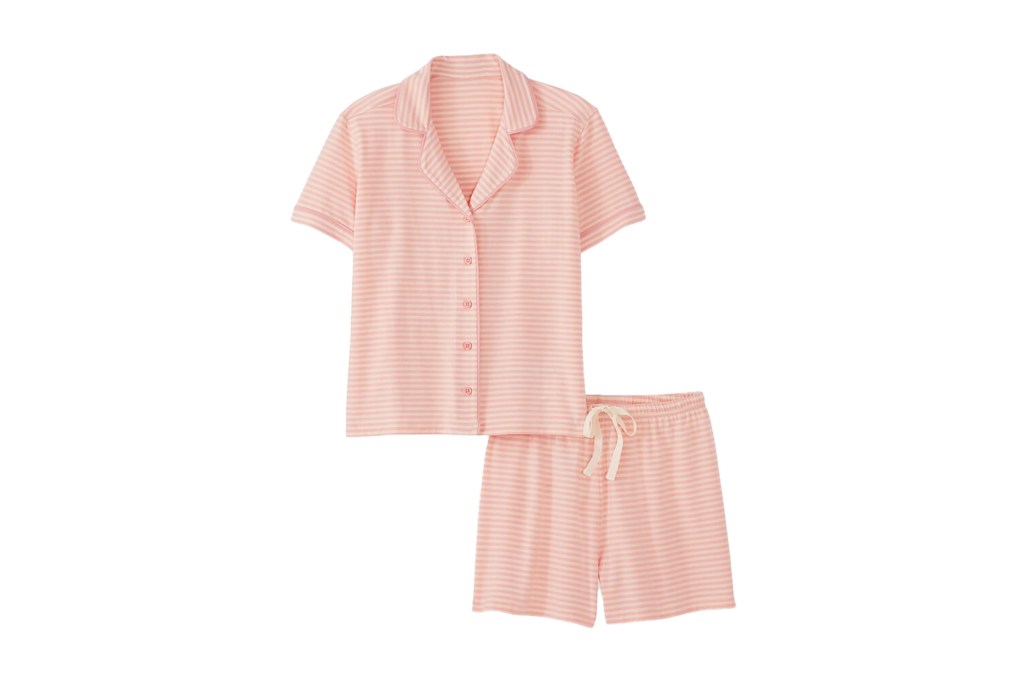 Pink striped pajamas and shorts.