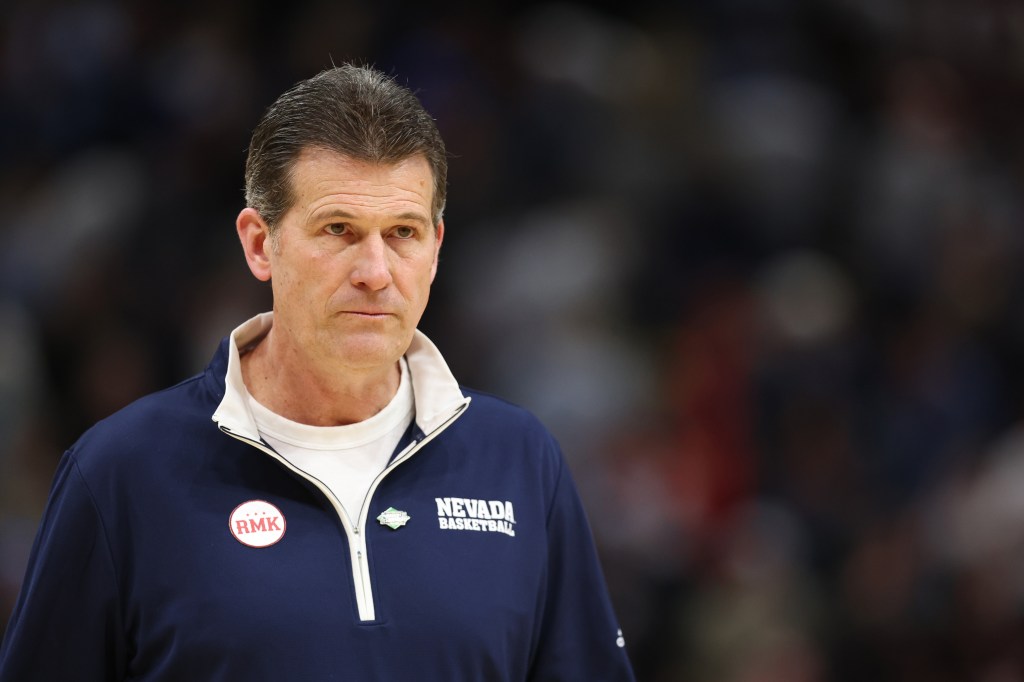 Steve Alford reacts during Nevada's loss to Dayton on March 21, 2024. 