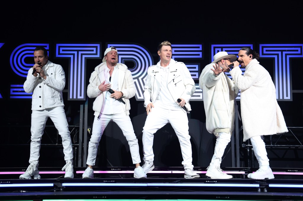 (Left to right) Howie Dorough, Brian Littrell, Nick Carter, AJ McLean, and Kevin Richardson of Backstreet Boys perform onstage during iHeartRadio 93.3 Jingle Ball 2022.