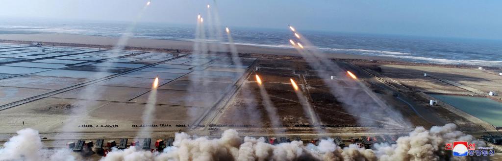 The Korean People's Army conducts an artillery firing drill at an undisclosed location in North Korea.