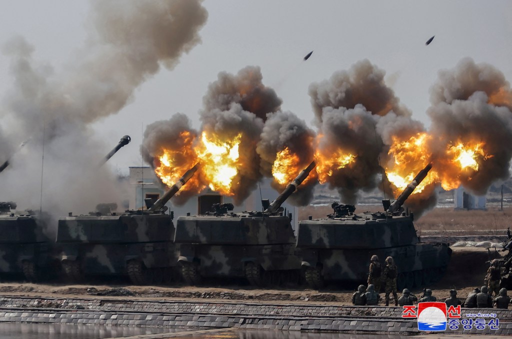 Kim said artillery units must “take the initiative with merciless and rapid strikes at the moment of their entry into an actual war,” KCNA said.